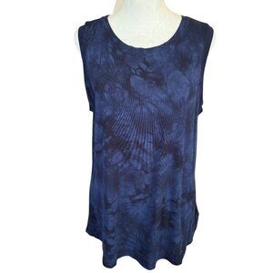 Tahari blue and black sleeveless stretchy tie-dye tank top women's large